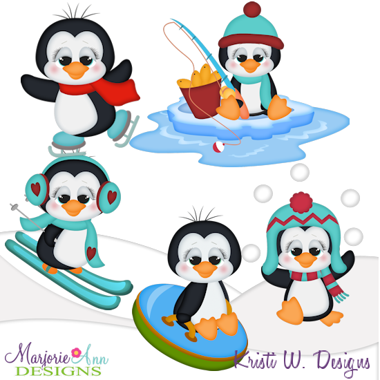 Winter Fun Penguins SVG Cutting Files + Clipart - Click Image to Close